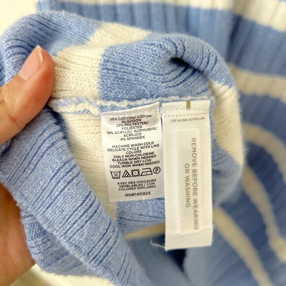 [LOFT] Blue White Striped Ribbed Knit Pullover Turtleneck Sweater Size Small S - Picture 12 of 12